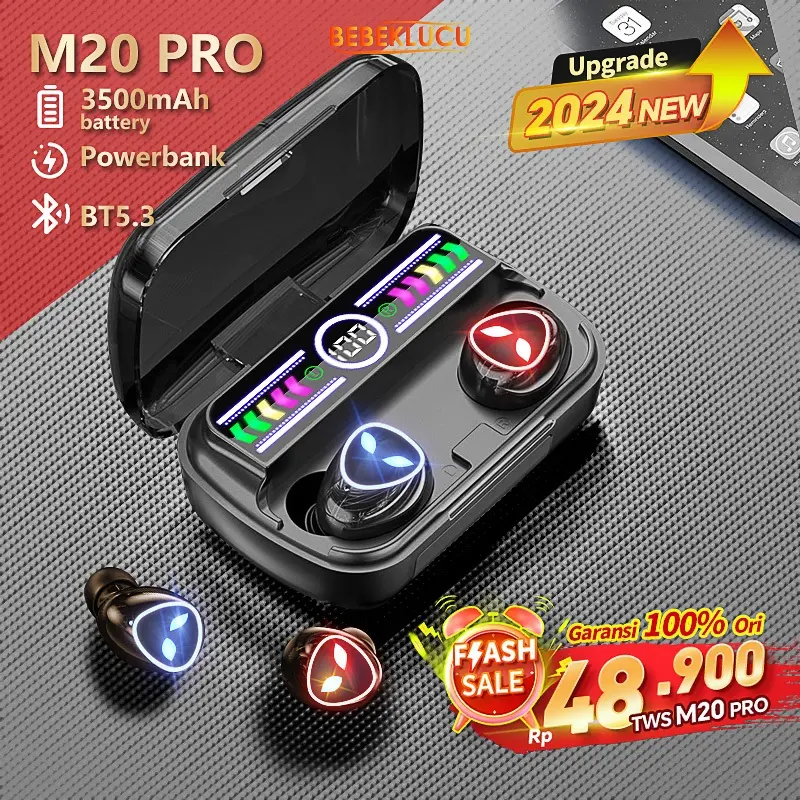 2024 M20Pro TWS Bluetooth 5.3 Earphone Wireless  Earphone 3500Mah Battery Full Bass Suara Surround 360 Stereo Headphone Tanpa Penundaan Tampilan LED Berwarna CVC Pembatalan Kebisingan Cerdas HD Panggilan Definisi Tinggi【Garansi 12 bulan】