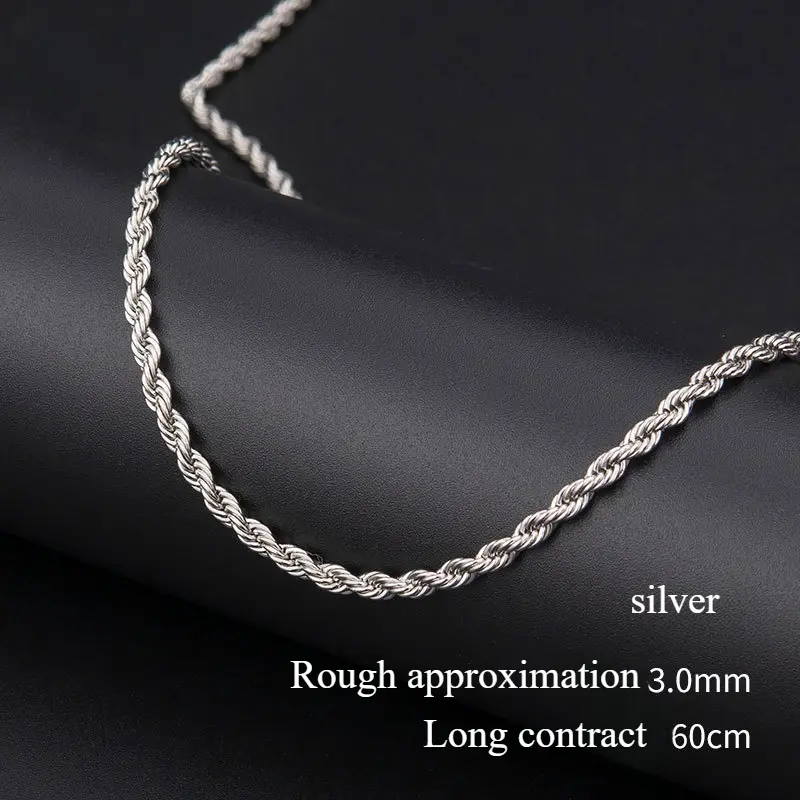 Vòng Cổ Nam, Cá Nhân Hóa, Dây Chuyền Xoắn 3MM, Dây Chuyền Xu Hướng Hip-Hop, Vòng Cổ, Dây Chuyền Dây Xoắn Chain Voi 4