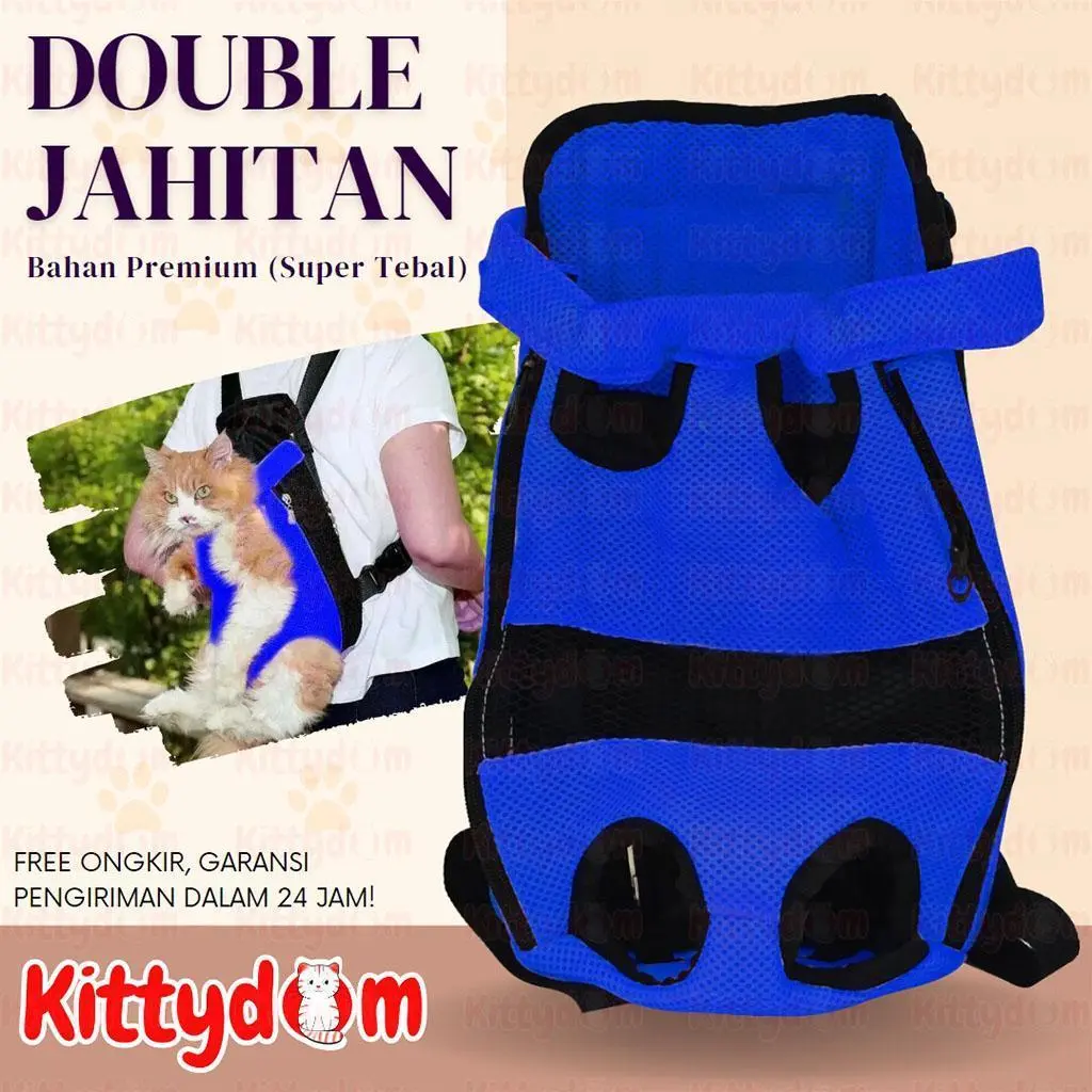 KITTYDOM Pet Carrier Tas Depan Gendong Ukuran 40 x 26 cm Tas Ransel Kucing Anjing Front Bag TSBLK