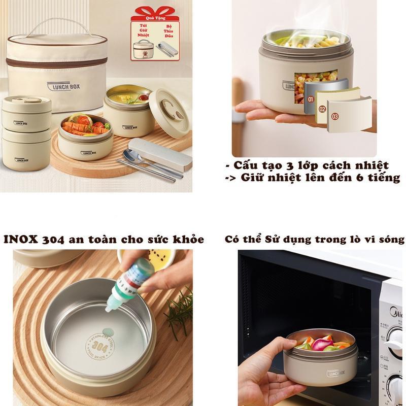 Product Introduction of [TẶNG TÚI + ĐŨA THÌA] Hộp đựnġ cơm giữ nhiệt 2, 3 , 4 tầng dùng được lò vi sóng ,Hộp cơm trưa văn phòng cách nhiệt bằng thép không gỉ tặng kèm túi đựng 0