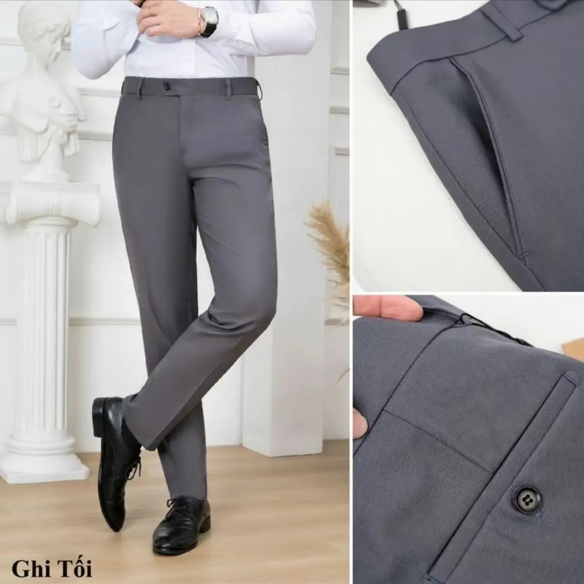 Quần âu nam baggy ống đứng, giặt máy thông thường, túi quần - Menswear Pants Ong