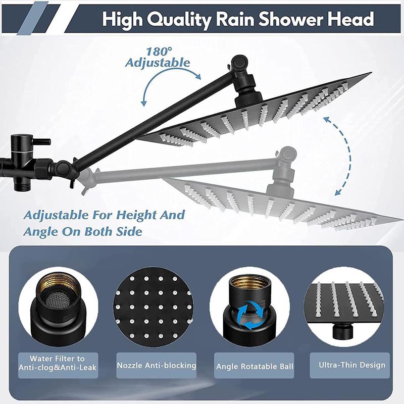 Stainless Steel Shower Head, 1 Set Including Rainfall Shower Head & Handheld Shower Head & Extension Arm & Accessories, Shower Supplies for Bathroom 6
