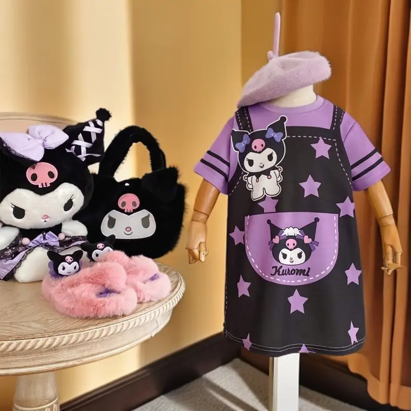 Pakaian Lengan Pendek Bercetak Kuromi, Untuk Kanak-kanak, Baju-T Panjang Rekaan 2 Keping Palsu Losto, Untuk Bayi Perempuan, Pakaian Satu Keping Judy Polis