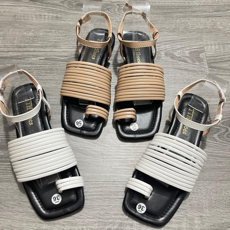  Giày Sandal nữ đế bệt xỏ ngón quai ngang phối dây mảnh cá tính bigsize từ 35 đến 46 