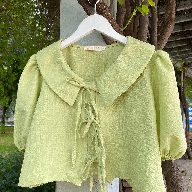 (Ảnh thật)Áo croptop tay phồng cột nơ 7