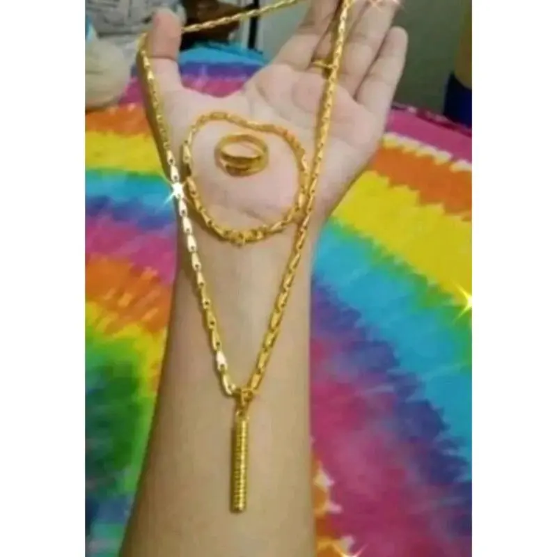 set kalung padi liontin bambu free cincin ular lapis emas 24k termurah 0