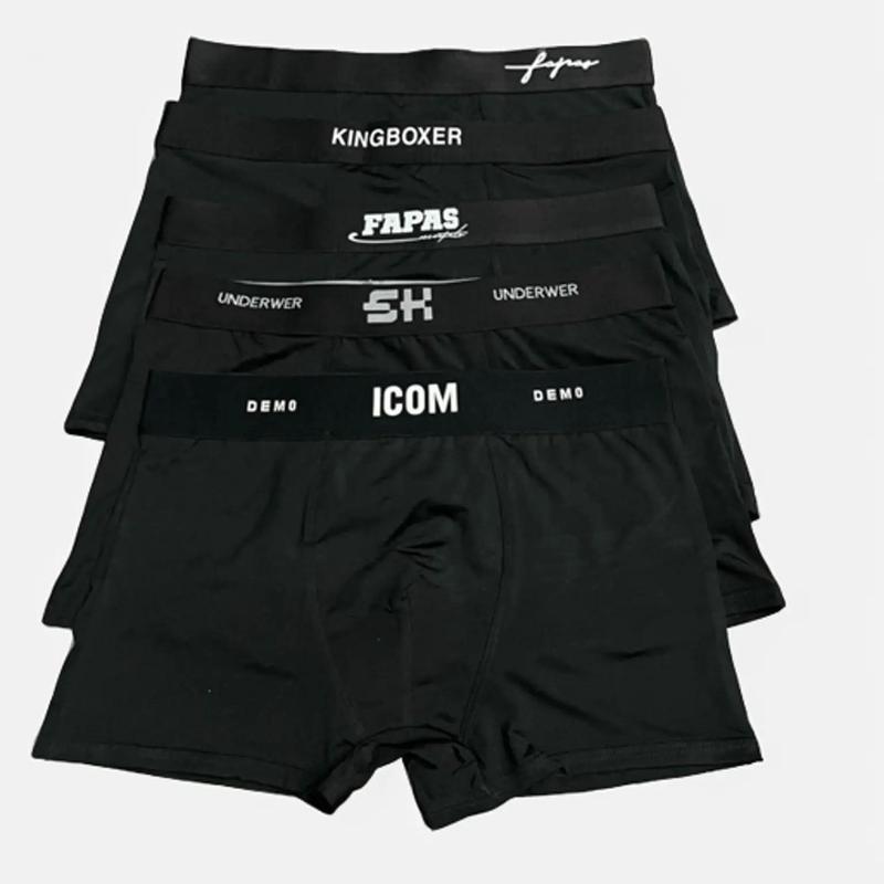 Combo 5 quần sịp nam Boxer màu Đen quần xì nam chất thun lạnh cao cấp sịp đùi co giãn thoáng mát đồ lót kháng khuẩn Quần Boxer Menswear Có Túi