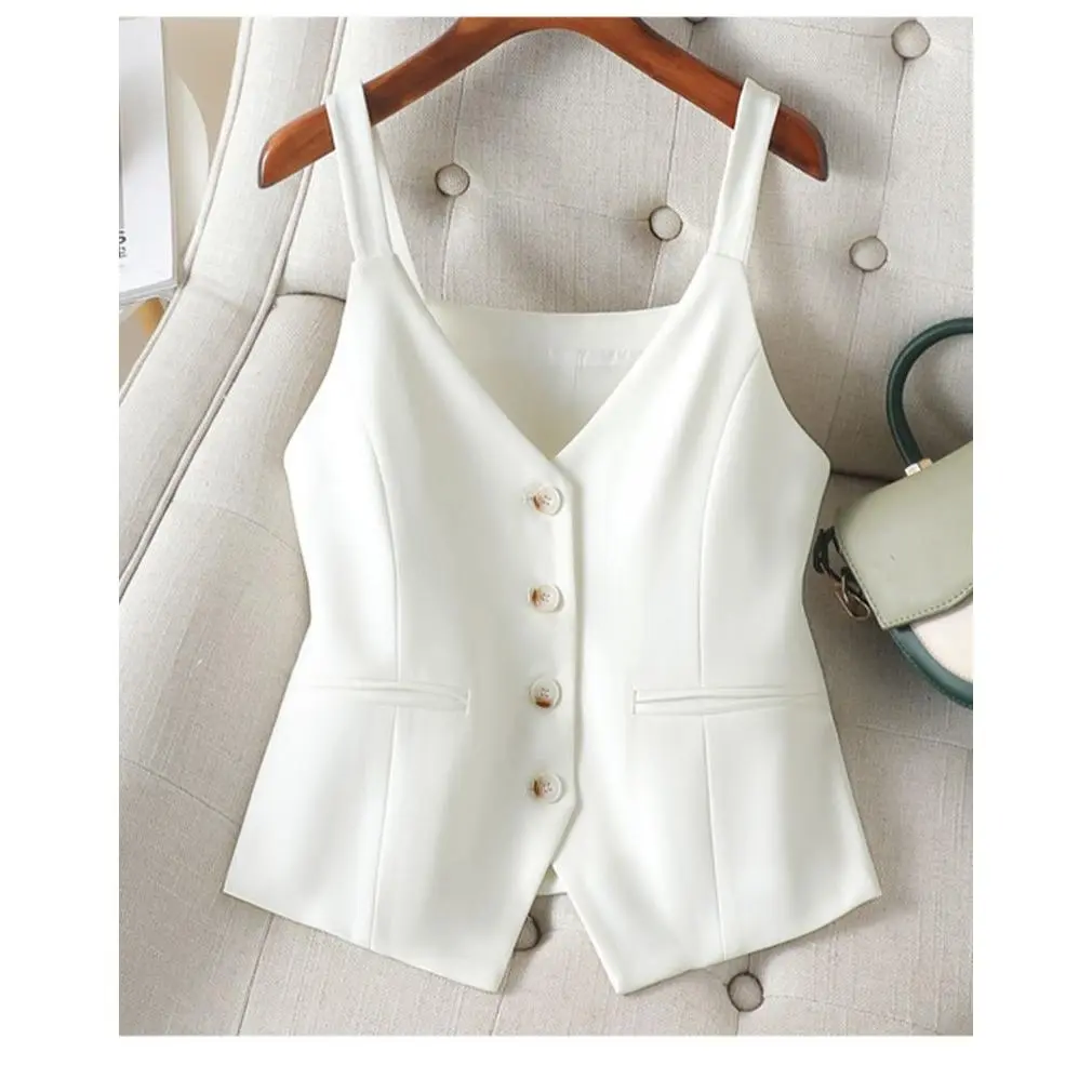 Women's Spring and Summer Short Vest with Suspenders Versatile Fashion Tops Vest Outerwear