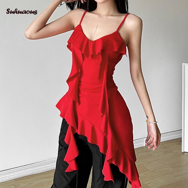 Product Introduction of Women Cami Dress Solid Color V-Neck Sleeveless Backless Dress Mini Dress Bodycon Dress Irregular Ruffles Dress 35