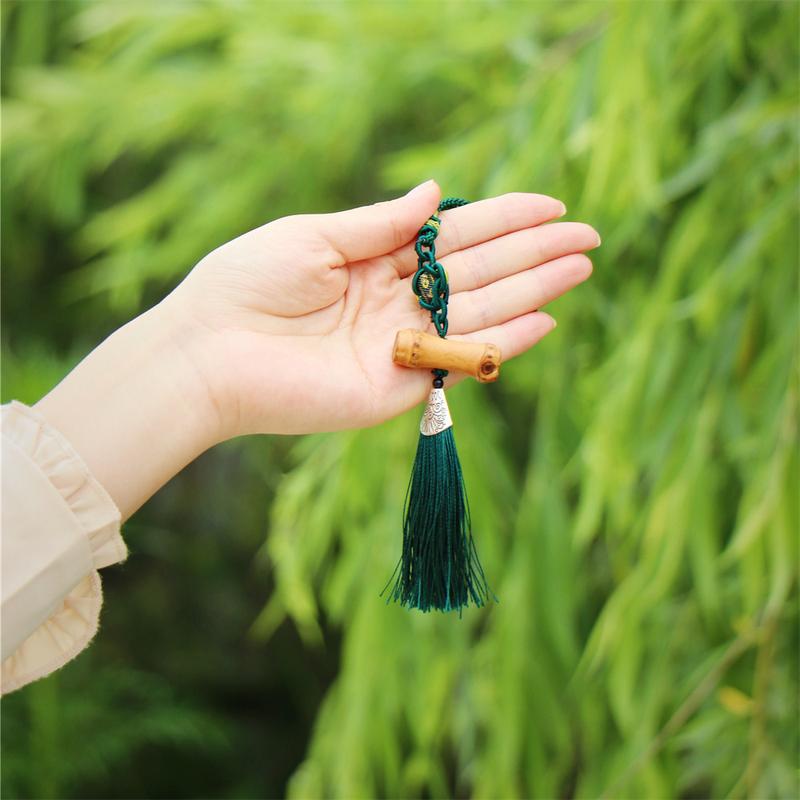Móc treo tua rua đính Trúc Quý Phi với mặt kim loại bạc cổ trang  , Charm cho túi xách Nữ quý phái Women Len 2