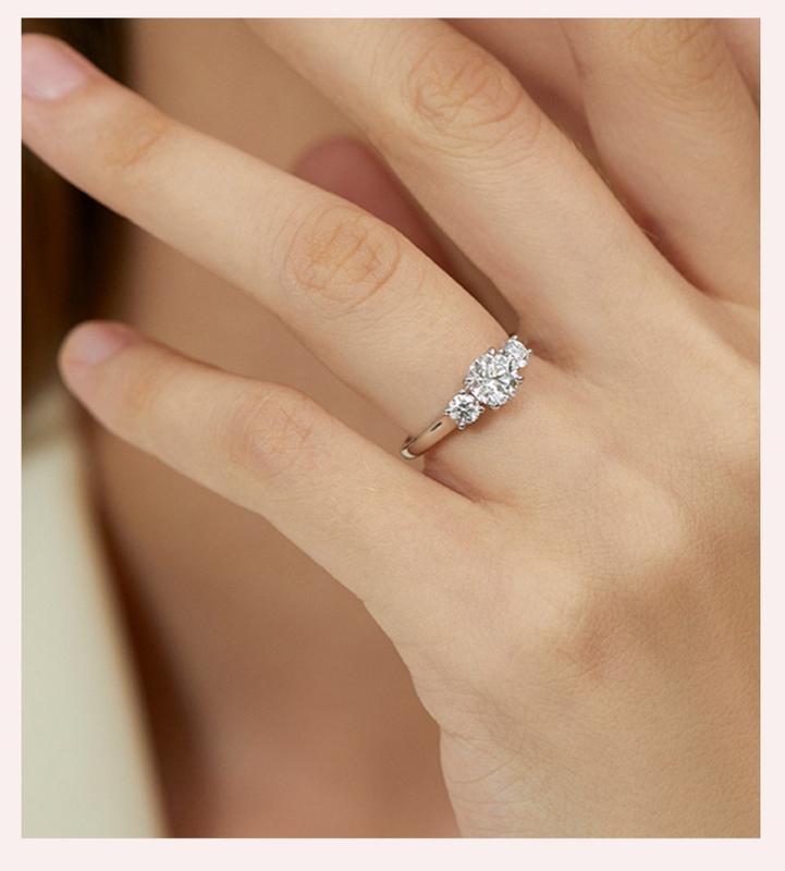 Product Introduction of 【#106】925 Sterling Silver Three-stone Setting Moissanite Ring 8