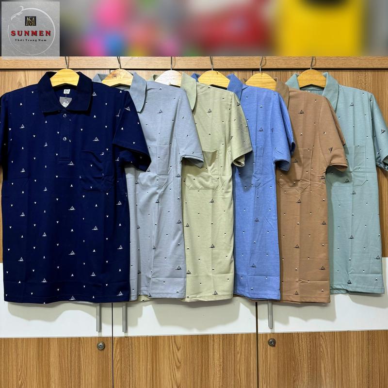 [BÔNG] Áo Thun Nam Polo Trung Niên Họa Tiết Bông Chất Cotton From Rộng Tay Lỡ Menswear Top Có Cổ Shirt Ngắn Tay thông thường hàn quốc áo polo