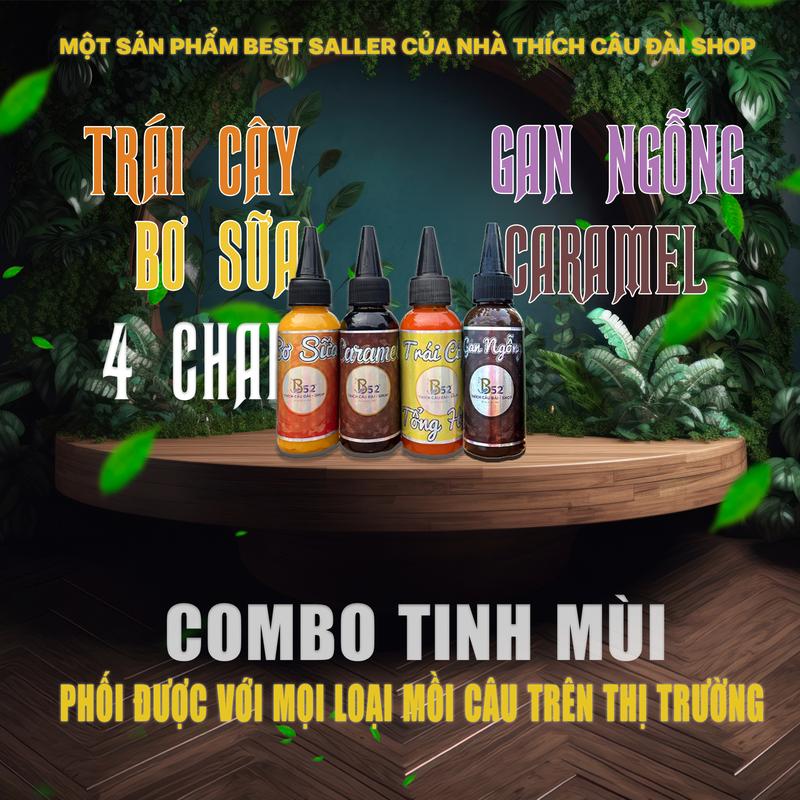 Combo 4 Chai Tinh Mùi Câu Cá Mới - COMBO GỒM Gan Ngỗng, Trái Cây Tổng Hợp, Bơ Sữa, Caramel