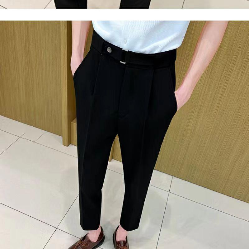 Product Introduction of New Summer Thin and All-Matching Casual Suit Pants Man's Belt Adjustable Solid Color British Slim Fit Skinny Pants Men's Fashion 14