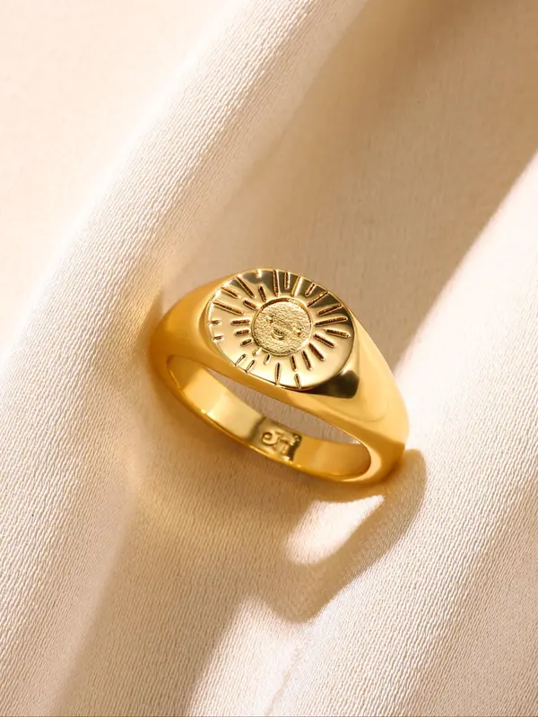 Vintage Sun Design Metal Ring, Gifts for Girlfriend, Casual All-match Jewelry for Teens Gift, Simple Classic Fashion Accessories for Daily Wear 2