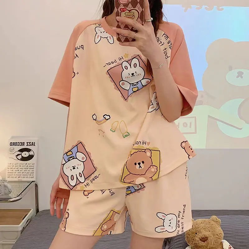 2023 New Short-Sleeved Pajamas for Women: Cute Cartoon Design, Loose-Fitting, Plus Size, Perfect for Summer