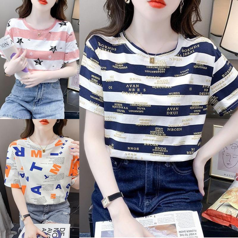 Combo 3 Áo Phông In Nhiều Họa Tiết Thanh Lịch Chất Cotton Thoáng Khí Có Quà Tặng Đính Kèm Women Nữ Top Thun Kem 4