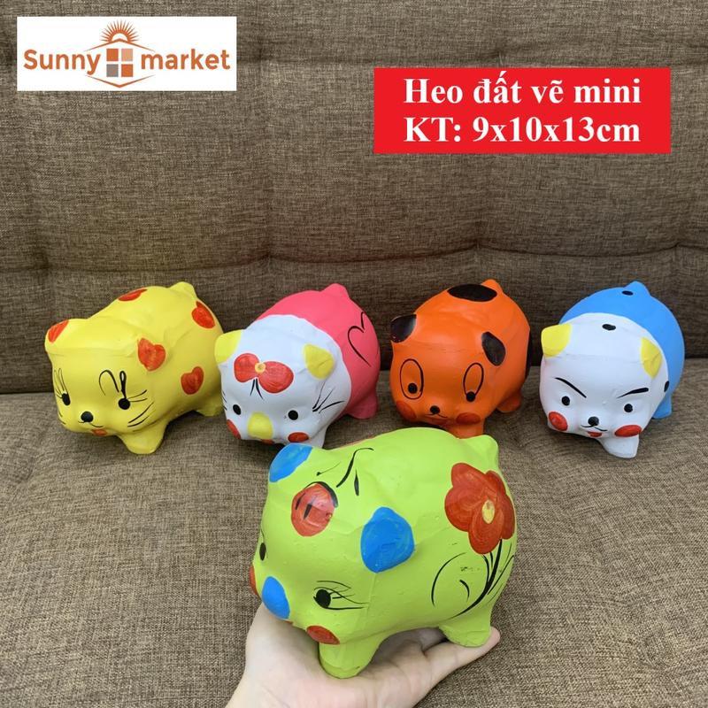  Heo đất vẽ hình động vật rất dễ thương size nhỏ  9x10x13cm  Heo đất tiết kiệm mini 
