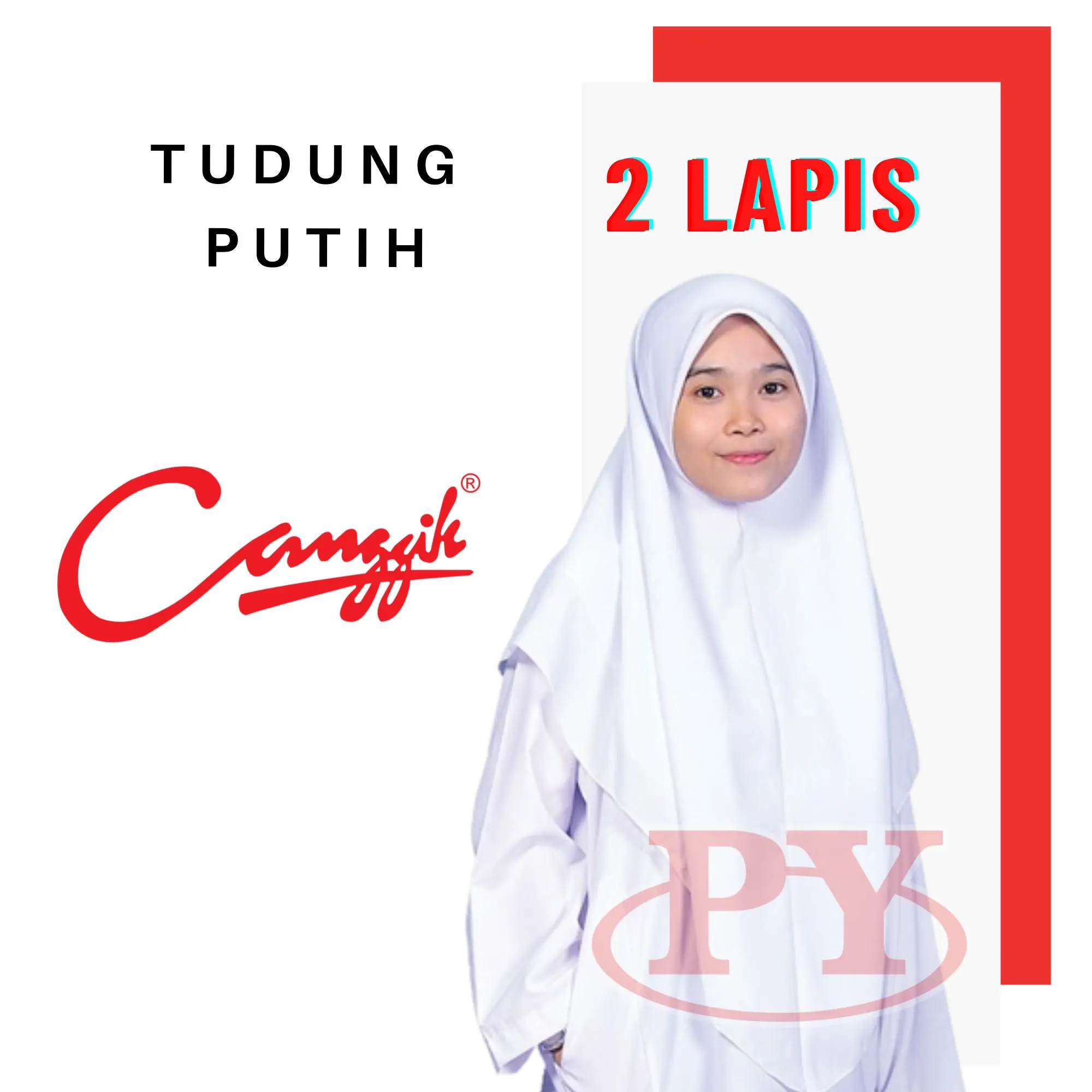 KT2002 - ORIGINAL BAJU SEKOLAH JENAMA CANGGIH - TUDUNG DUA LAPIS PUTIH
