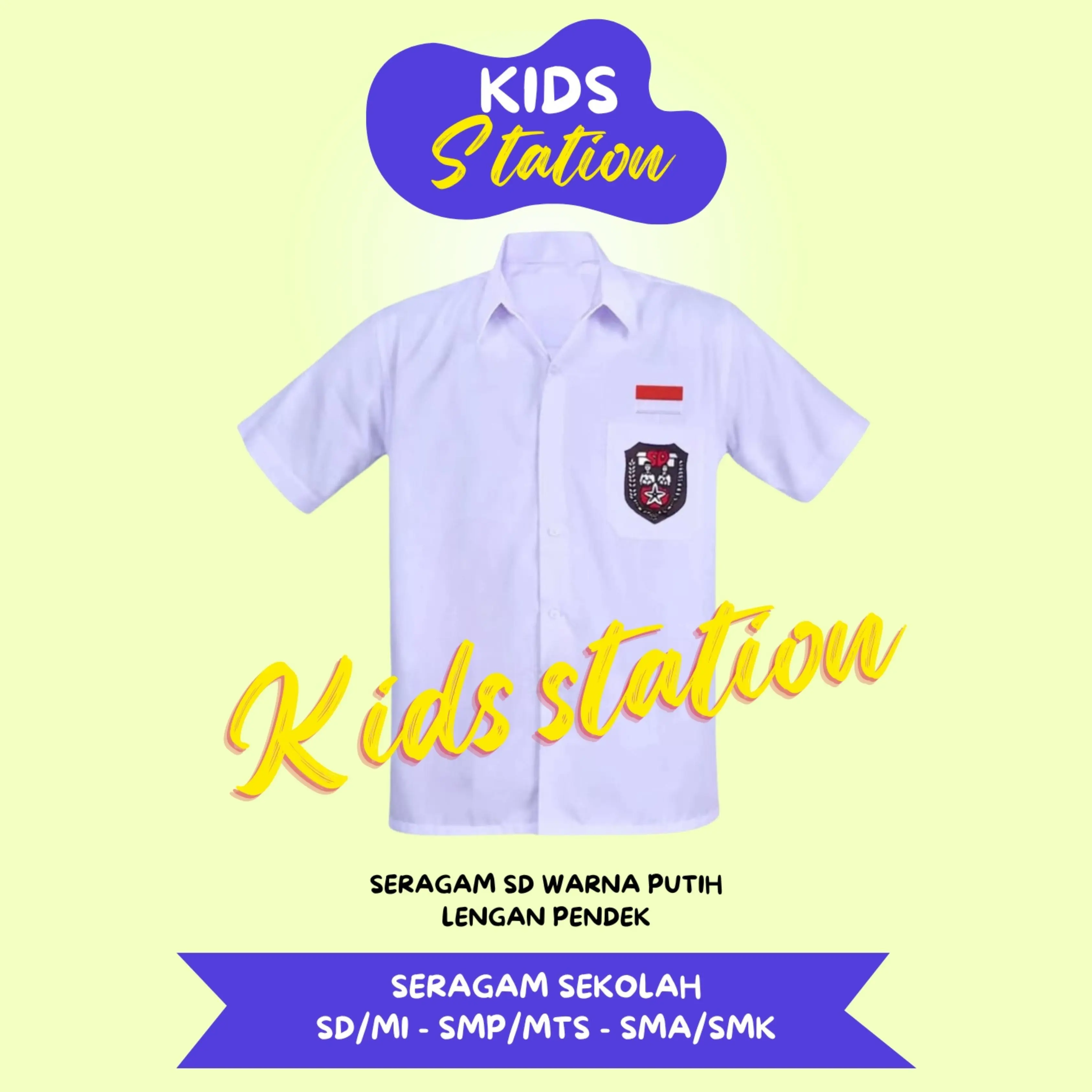 Baju Seragam Sekolah Kemeja Putih SD MI Lengan Pendek Kelas 1 2 3 4 5 6 Logo Bendera Merah Putih Bordir Anak