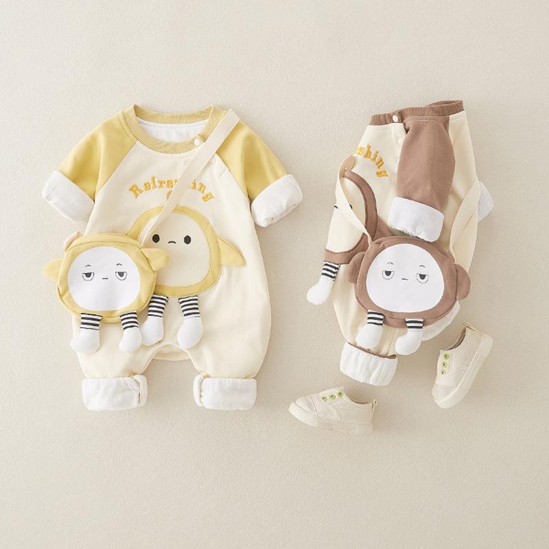 Bodysuit dài tay kèm túi cho bé trai bé gái Vải nỉ Áo liền quần trẻ sơ sinh túi hình quả trứng SLT163