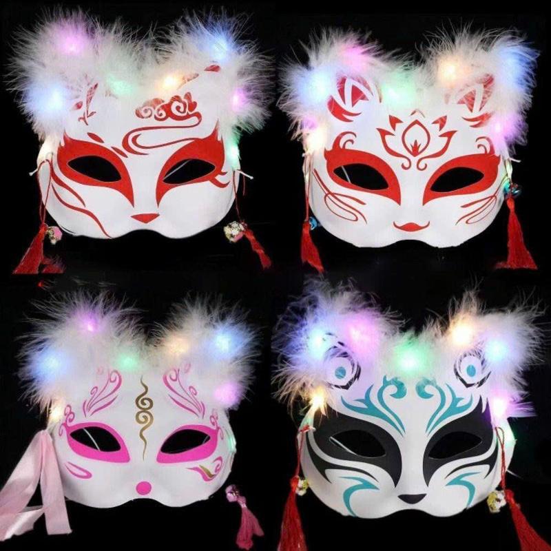 Mặt nạ nửa mặt hóa trang cáo hồ ly có đèn nháy phong cách Nhật Bản cho tiệc Halloween tiệc Sinh nhật Trung thu