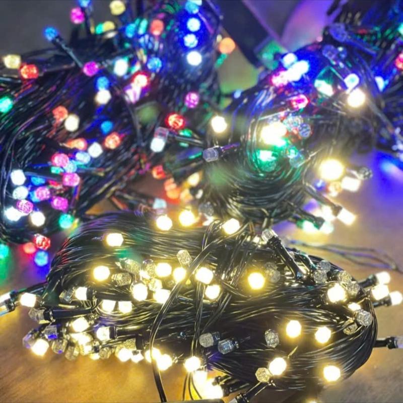 [CẮM ĐIỆN 220V] Dây Đèn LED Kim Cương Lục Giác Giọt Nước Pha Lê  Chớp Trang Trí Noel Tết