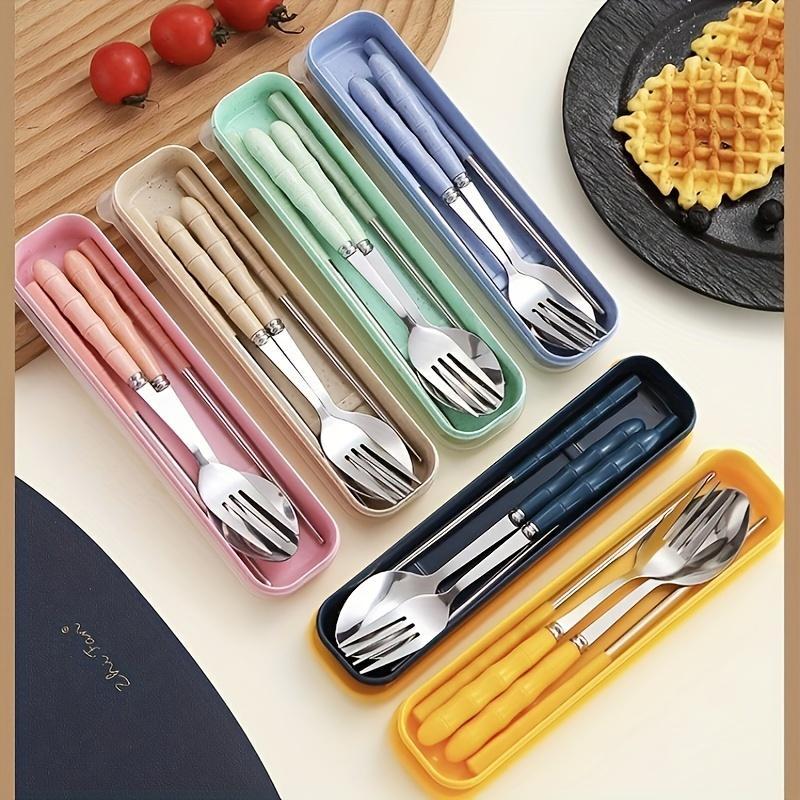 Product Introduction of Portable Cutlery Set with Case, 4 Counts/set Including Spoon, Fork & Chopsticks, Reusable Tableware Set for Lunch, Camping, School, Picnic 16