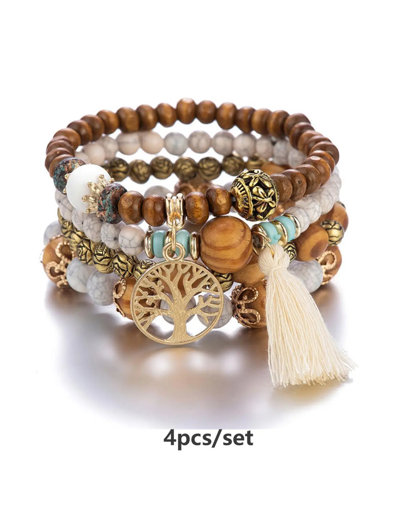 Boho Style Tree Of Life Charm Beaded Bracelet Set, Adjustable Chain Bracelet, Fashion Jewelry Accessories for Women & Men
