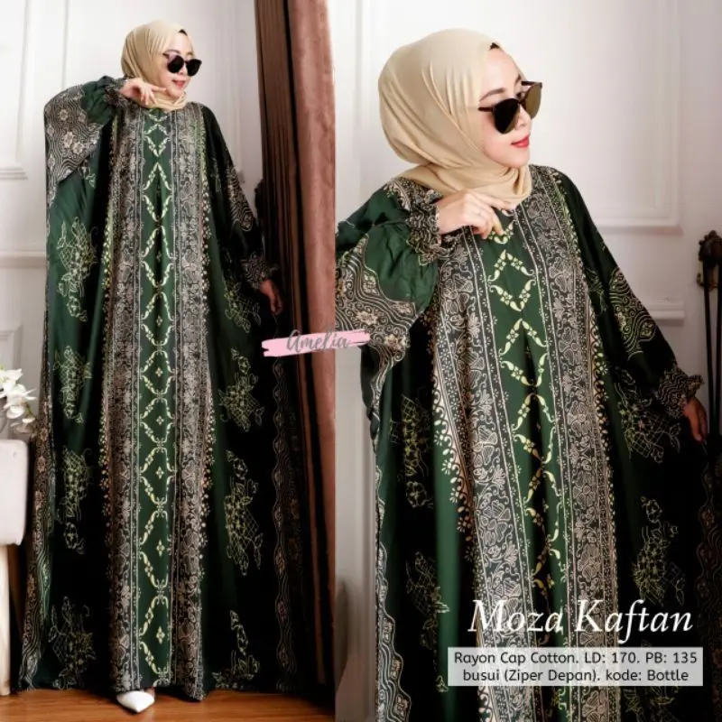 SAFIRATEX - Kaftan Long Dress Jumbo Daily Busui Motif Cap Bahan Rayon Gamis Jumbo premium 1