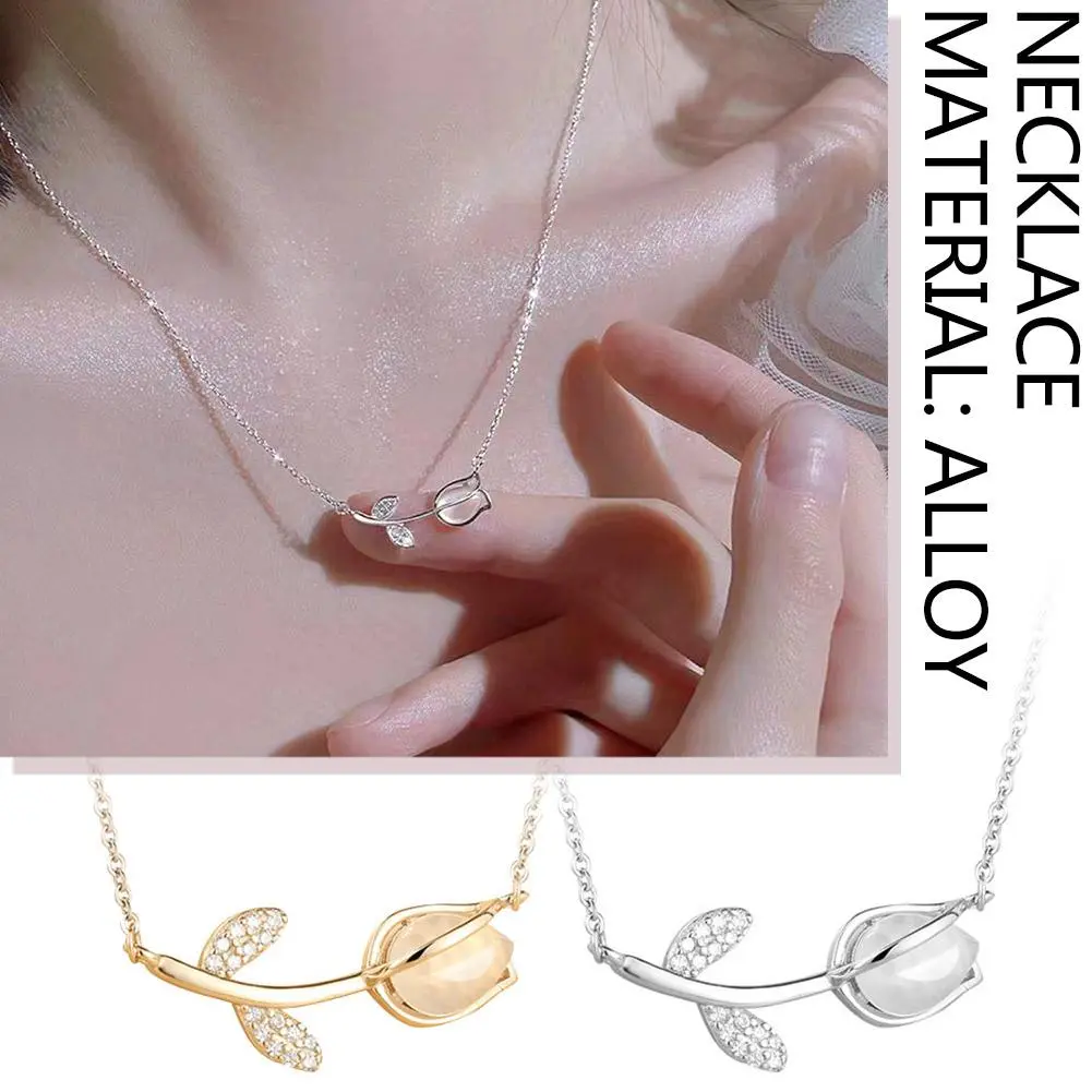 Vòng Cổ Hoa Tulip, Phong Cách Ngầu Mặt Dây Chuyền Đá Mắt Mèo, Thanh Lịch, Với Dây Chuyền, Cảm Giác Cổ Áo Cao Cấp, O4U6