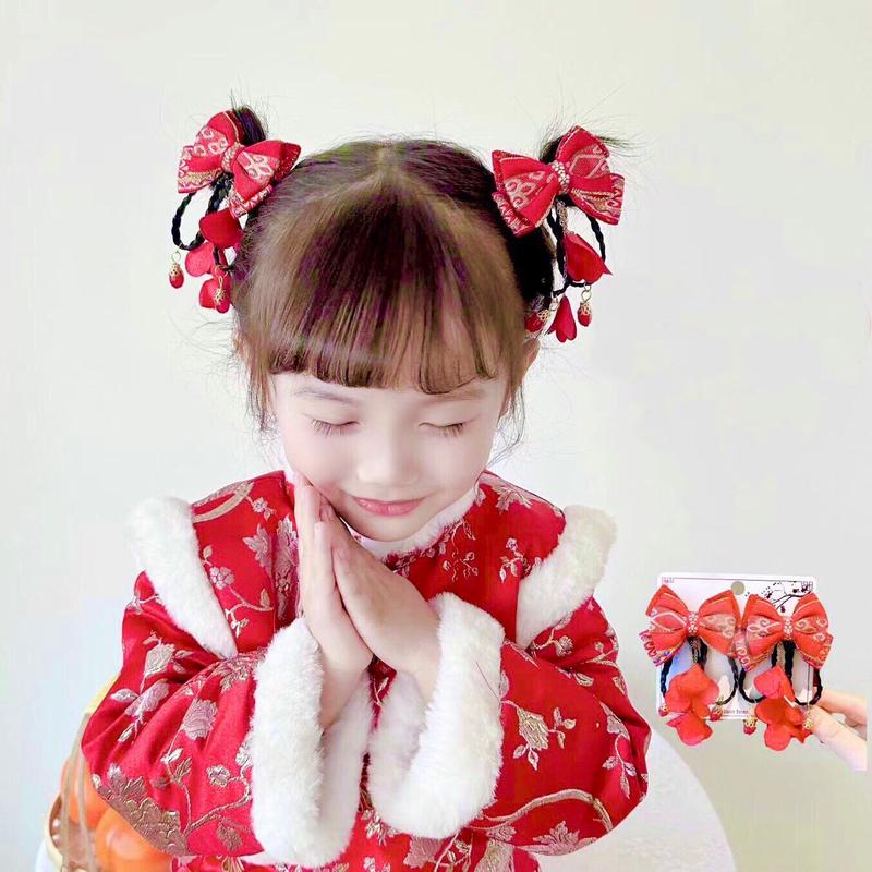 Set 2 Kẹp Tóc Nơ Đỏ Tết Dành Cho Bé Gái Phụ Kiện Tóc 3
