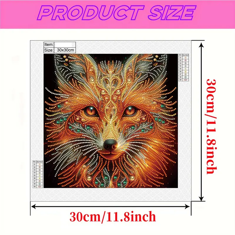 Fox Pattern DIY Diamond Arts Colorful Painting Kit without Frame, 5D Diamond Decor Painting by Numbers Kit, DIY Wall Art Decor 1