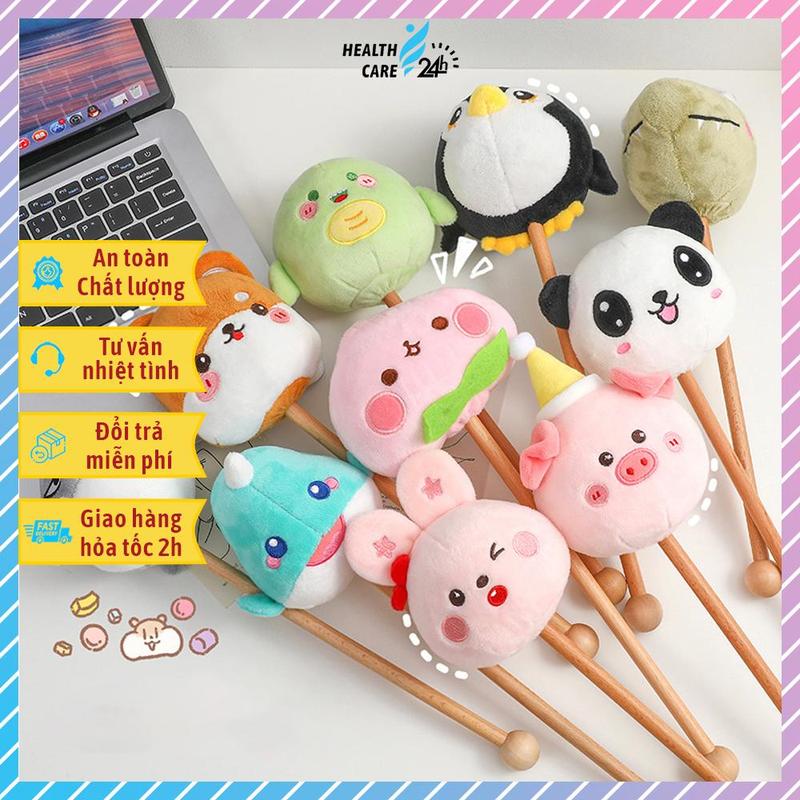 Gậy đấm lưng hình thú bông cute, cây đấm lưng thư giãn vải bông mềm, tay cầm bằng gỗ chắc chắn M128