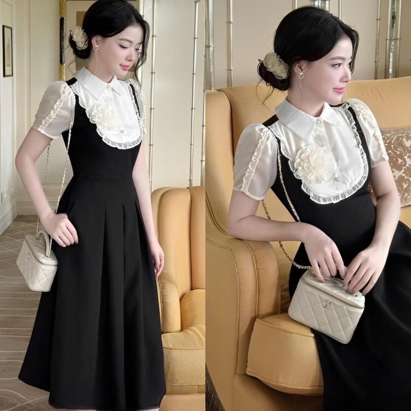 Váy Dự Tiệc Phối Yếm Vải Cotton Lạnh 40 - 95Kg Thời Trang Nữ Béo Xinh Shop