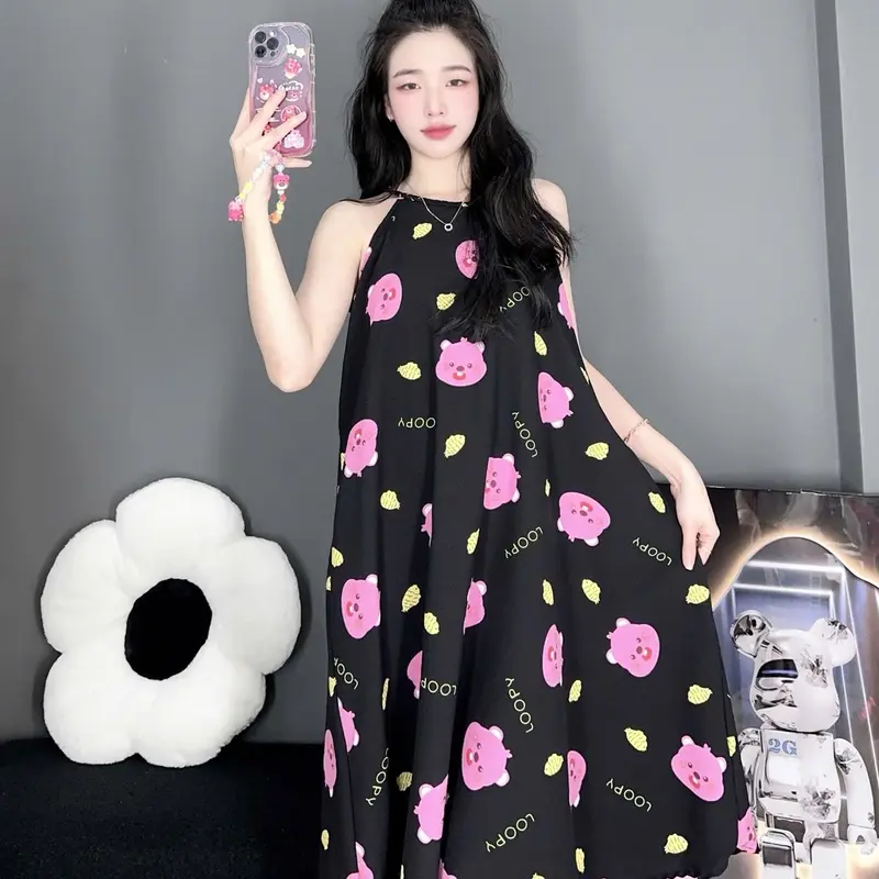 Đầm 2 Dây Cổ Yếm Vải Đũi Xốp Hoạt Hình(A59) 4