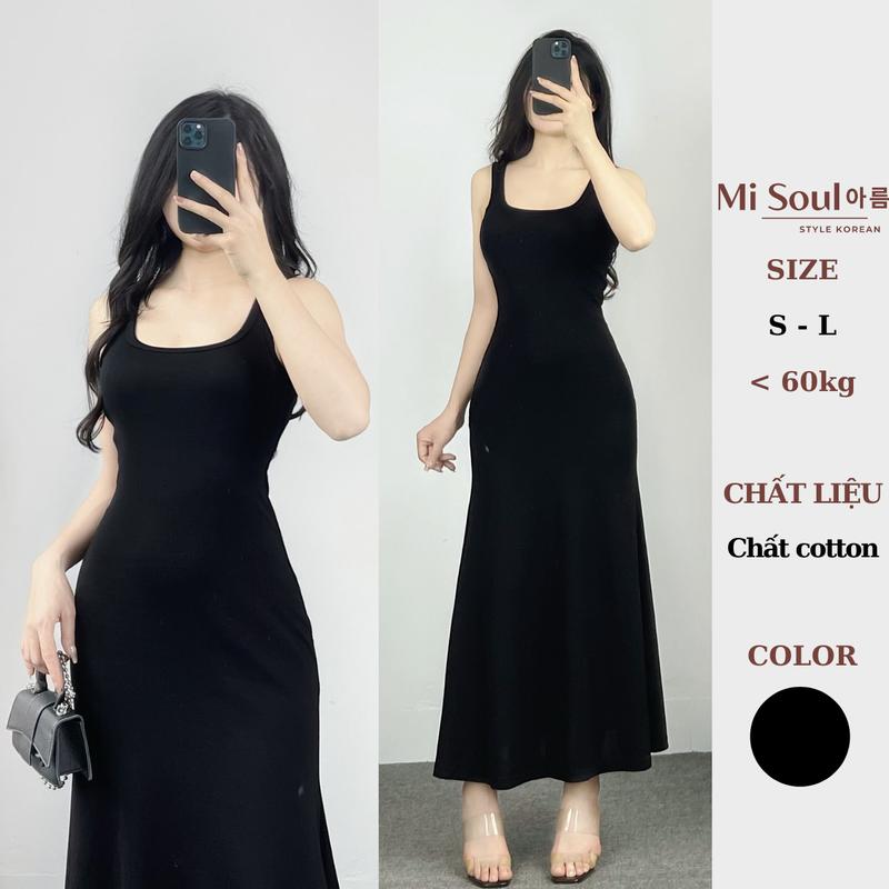 Đầm Body Maxi Midi Nữ 2 Dây Bản To MiSoul Cổ Vuông Phối Đuôi Cá BigSize Váy Body Thun Co Giãn Tôn Dáng Mùa Hè 388