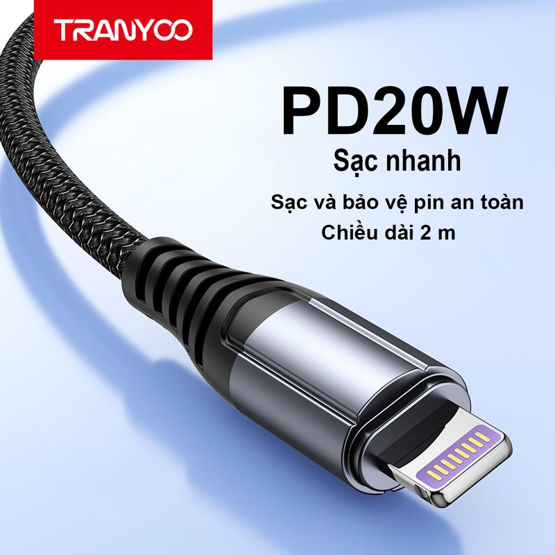 Dây sạc nhanh TRANYOO T-S16 2M PD20w,cáp sạc iphone dây sạc type-c sạc an toàn ở nhiệt độ thấp, chống oxy hóa, không dễ đứt, phù hợp với ios/android  [Miễn phí vận chuyển] Phụ Kiện Sạc Điện Thoại [Giao hàng từ TP.HCM] caps a sieu ben