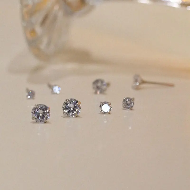 Hoa Tai Đơn Giản, Thông Dụng, Phổ Biến, Thiết Kế Kim, Kiểu Bốn Móng, Chất Liệu Zircon, Dành Cho Nam Và Nữ, X1C0 3