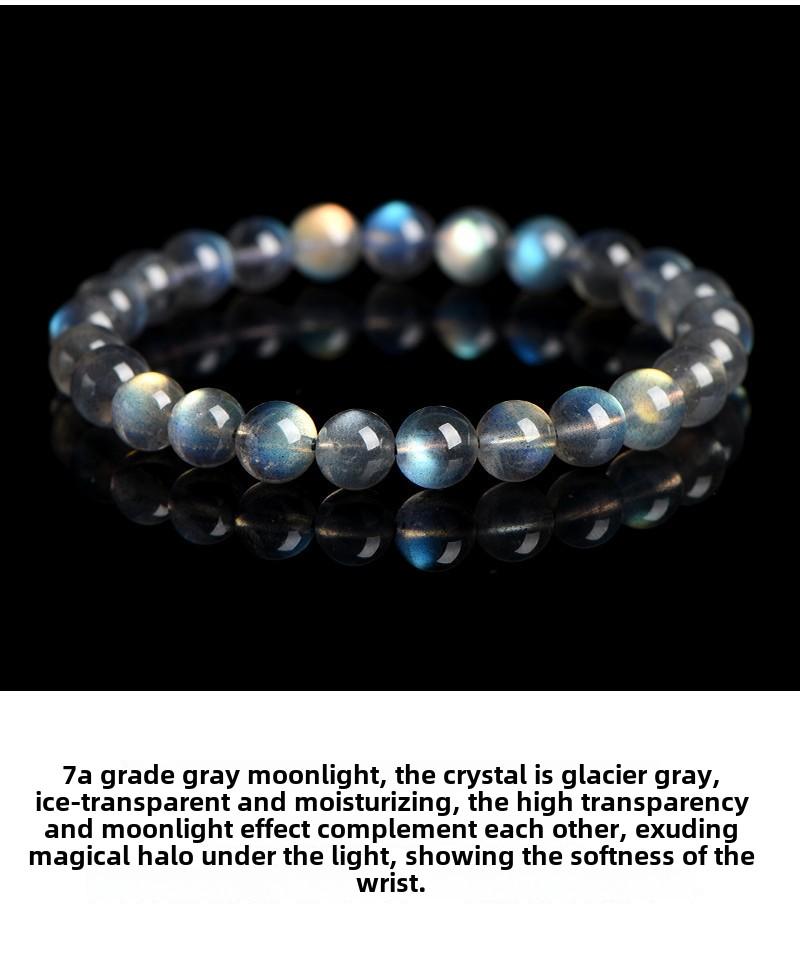 Product Introduction of Crystal Natural Moonstone Loose Beads Bracelet Net Body Color Light Gray Moonlight Labradorite round Beads Bracelet 8