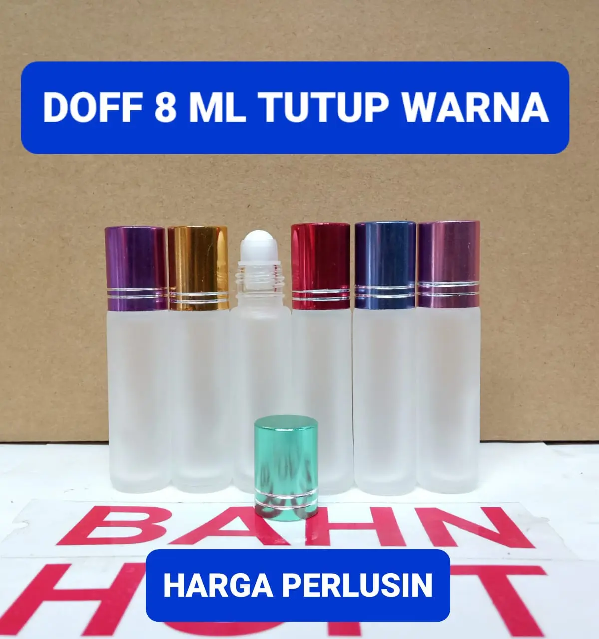 (1 LUSIN) DOFF 8 ML PERLUSIN. BOTOL ROLL ON DOFF 8 ML TUTUP WARNA DAN SILVER HARGA PERLUSIN 12 PCS