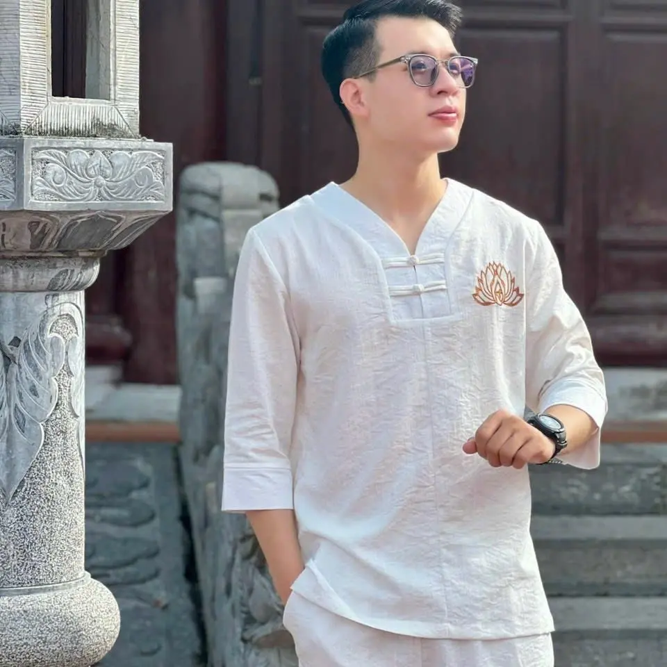 Khánh Ngọc.set pháp phục nam đũi xước mềm mịn mát