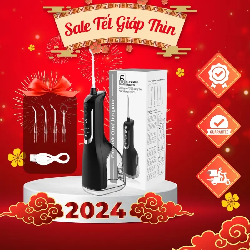 Máy tăm nước cầm tay vệ sinh răng miệng tặng kèm 4 đầu phun, màn hình hiển thị sử dụng cho cả Nữ và nam 0