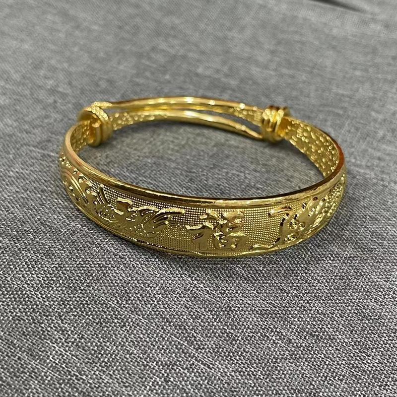High Imitation Vietnamese Gold-Plated Dragon and Phoenix Fortune Bracelet Push-Pull Dragon and Phoenix Auspicious Bracelet Gold Color Plum Blossom Fortune Imitation Jewelry 6