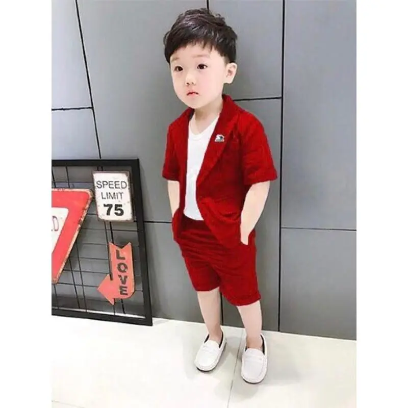 Bộ vest bé trai, vest trẻ em, áo vest bé trai, đồ vest trẻ em, bộ vest bé trai, suit bé trai, vest dự tiệc, vest cưới , Vest Ba Mảnh, Vest cưới phong cách Châu Âu - Bộ vest trẻ em Màu Đỏ Bé trai Em bé Thoải mái Cotton