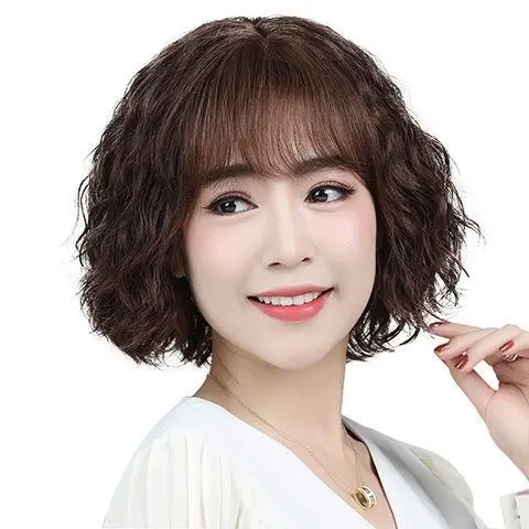 Tóc Giả Cho Nữ, Tóc Ngắn, Tóc Giả Perm Ngô Bồng Bềnh Như Thật, Trùm Đầu, Tóc Giả Thực Tế, Tóc Giả Ngắn Cuộn Len, Tóc Giả Cho Mẹ, Tóc Giả Trung Niên 5