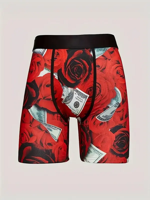 Men's Colorblock Floral Print Boxer Brief, Slim Casual Comfy Underwear For Daily Wear, Men's Underwear For All Seasons 0