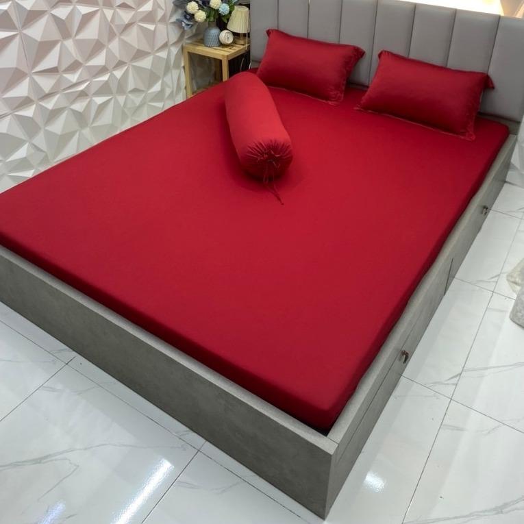 Ga giường thun lạnh Ý màu Đỏ Đẹp Bộ 3 món, 4 món, 5 món, Ga lẻ 1m 1m2 1m4 1m6 1m8 2m2 cho nệm từ 3cm đến 28cm JAFUMA