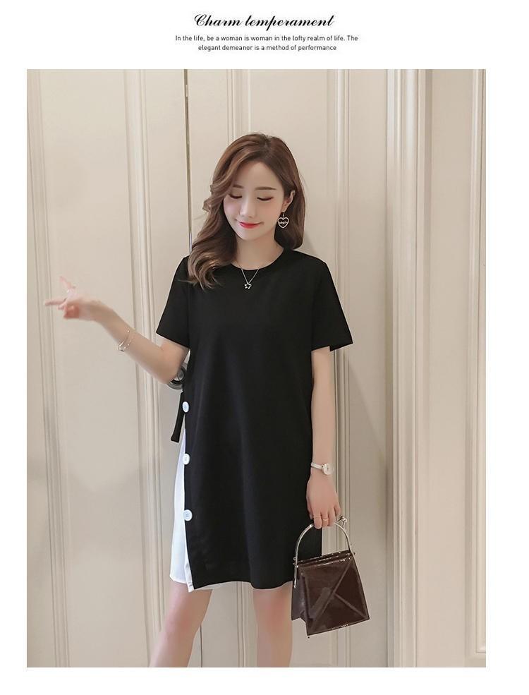 Product Introduction of Pregnant women's summer dress top loose large size Korean style bottoming shirt short sleeve mid-length T-shirt pregnant women's skirt pink  dress wrap  dress 19