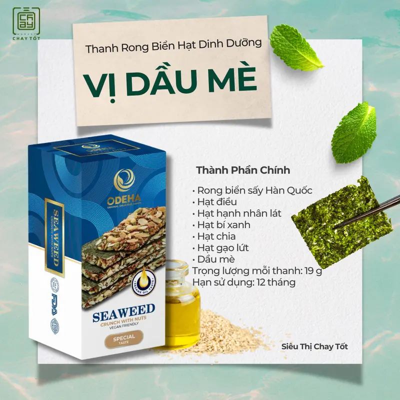 Hộp 6 Thanh Bánh Kẹp Rong Biển Hạt Dinh Dưỡng Odeha Hương Vị Thơm Ngon Đặc Trưng 5